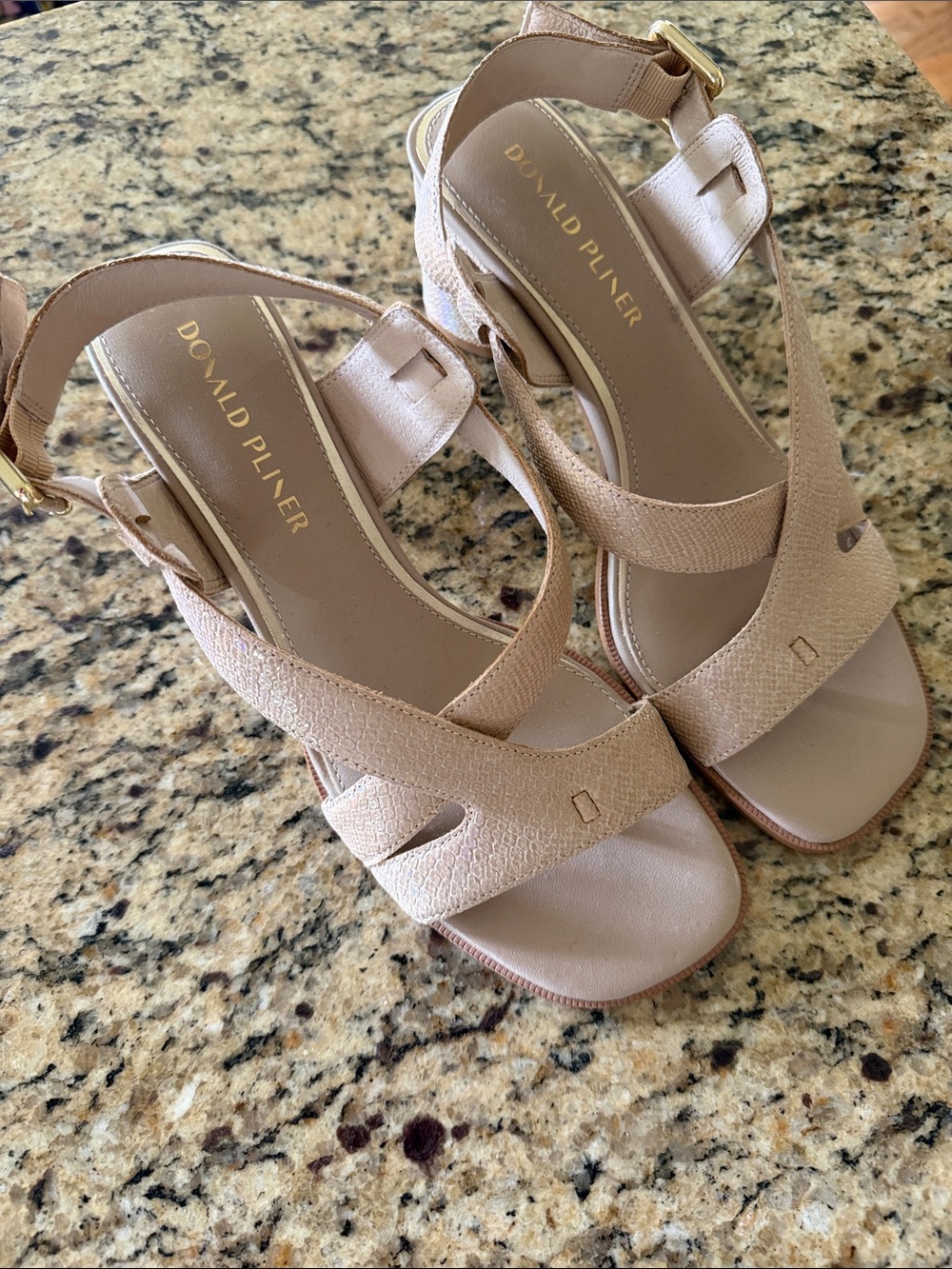 Donald J. Pliner Nude Beige Textured Strappy Heels
